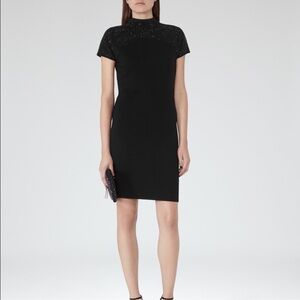 Reiss Black Seline Embellished Knit Wool Dress